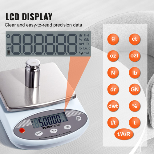 VEVOR Analytical Balance Lab Scale 2000g x 0,01g 13 Units Conversion Electronic
