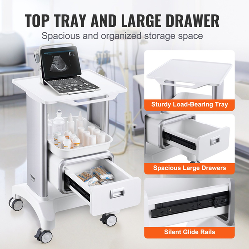VEVOR 2 Tiers Lab Carts Κινητό ιατρικό καρότσι με 1 συρτάρι &amp; 1 επάνω δίσκο λευκό
