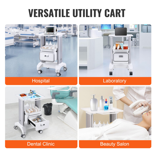 VEVOR 2 Tiers Lab Carts Κινητό ιατρικό καρότσι με 1 συρτάρι &amp; 1 επάνω δίσκο λευκό
