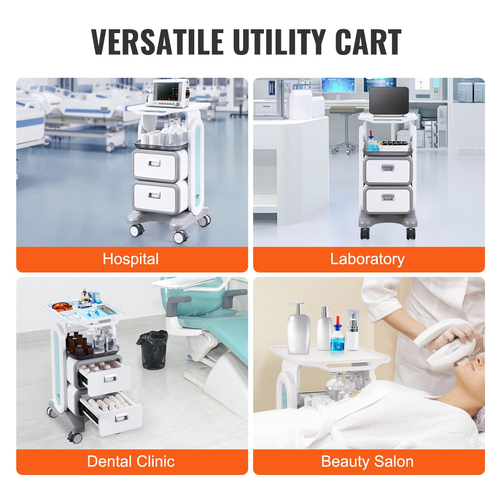 VEVOR 3 Tiers Lab Carts Κινητό ιατρικό καλάθι με 2 συρτάρια &amp; 1 επάνω δίσκο λευκό
