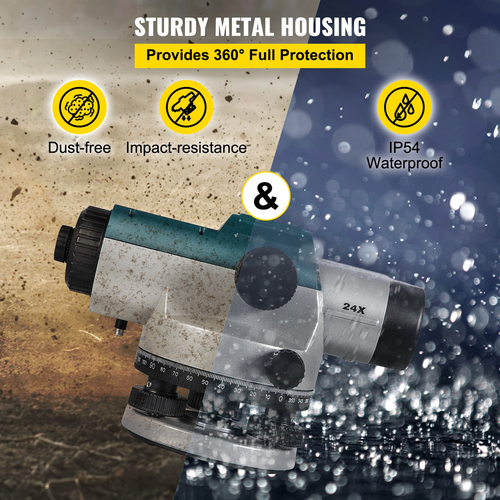VEVOR Automatic Optical Level, 24X, 40?mm Aperture Auto Level Kit with Magnetic Dempened Compensator and Transport Lock, Εργαλείο μέτρησης γωνίας απόστασης ύψους με σκληρή πλαστική θήκη, IP54 αδιάβροχο