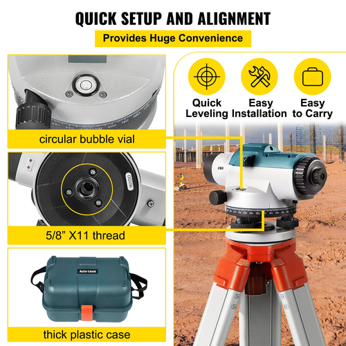 VEVOR Automatic Optical Level, 26X, 40?mm Aperture Auto Level Kit with Magnetic Dempened Compensator and Transport Lock, Εργαλείο μέτρησης γωνίας απόστασης ύψους με σκληρή πλαστική θήκη, IP54 αδιάβροχο