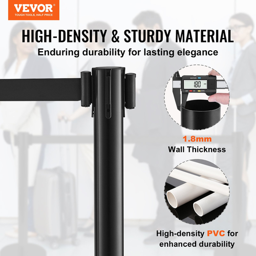 Βάλοι VEVOR Crowd Control Stanchions, 6-pack Crowd Control Barriers with 3PCS 6.5FT Black Retractable Belts, Plastic Stanchion Queue Post, Belt Barriers Line Divider Stanchion set for Airport, Exhibition