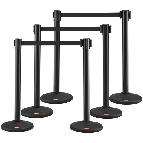 Βάλοι VEVOR Crowd Control Stanchions, 6-pack Crowd Control Barriers with 3PCS 6.5FT Black Retractable Belts, Plastic Stanchion Queue Post, Belt Barriers Line Divider Stanchion set for Airport, Exhibition