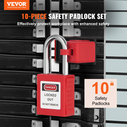 Σετ κλειδαριές VEVOR Lockout Tagout, 10 τεμ. Κόκκινα λουκέτα ασφαλείας, με 2 κλειδιά ανά κλειδαριά, κλειδαριές κλειδαριές συμβατές με το OSHA, λουκέτα ασφαλείας με ετικέτα κλειδώματος για ηλεκτρικά κιτ ετικετών κλειδώματος