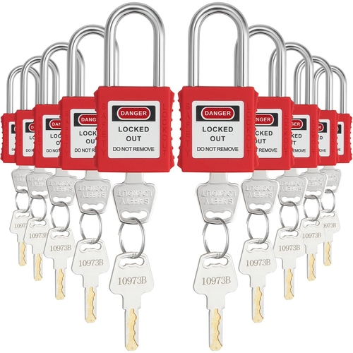 Σετ κλειδαριές VEVOR Lockout Tagout, 10 τεμ. Κόκκινα λουκέτα ασφαλείας, με 2 κλειδιά ανά κλειδαριά, κλειδαριές κλειδαριές συμβατές με το OSHA, λουκέτα ασφαλείας με ετικέτα κλειδώματος για ηλεκτρικά κιτ ετικετών κλειδώματος