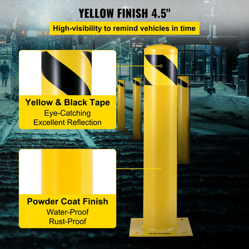 VEVOR Safety Bollard 24&quot;x4.5&quot; Safety Barrier Bollard 4-1/2&quot; OD 24&quot; Height Yellow Powder Coat Pipe Steel Barrier with 4 Free Bots Anchor for Sensible Area Area