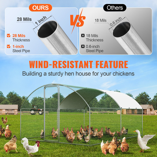 VEVOR Large Metal Chicken Coop, 9,8x12,9x6,5 ft Walk in Chicken Run for Yard με αδιάβροχο κάλυμμα, Doom Roof Hen House με κλειδαριά ασφαλείας για εξωτερικούς χώρους και πίσω αυλή, φάρμα, Duck Rabbit Cage Στυλό πουλερικών
