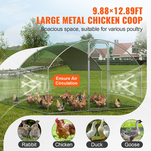 VEVOR Large Metal Chicken Coop, 9,8x12,9x6,5 ft Walk in Chicken Run for Yard με αδιάβροχο κάλυμμα, Doom Roof Hen House με κλειδαριά ασφαλείας για εξωτερικούς χώρους και πίσω αυλή, φάρμα, Duck Rabbit Cage Στυλό πουλερικών