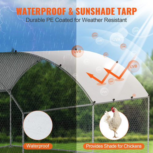 VEVOR Large Metal Chicken Coop, 9,8x12,9x6,5 ft Walk in Chicken Run for Yard με αδιάβροχο κάλυμμα, Doom Roof Hen House με κλειδαριά ασφαλείας για εξωτερικούς χώρους και πίσω αυλή, φάρμα, Duck Rabbit Cage Στυλό πουλερικών