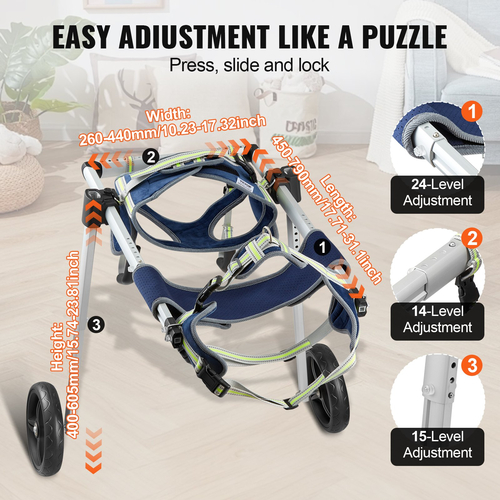 Αναπηρικό καροτσάκι για κατοικίδια VEVOR 2 Wheels για Πίσω πόδια Σκύλος Αναπηρικό καροτσάκι/Ρυθμιζόμενο καρότσι (L)