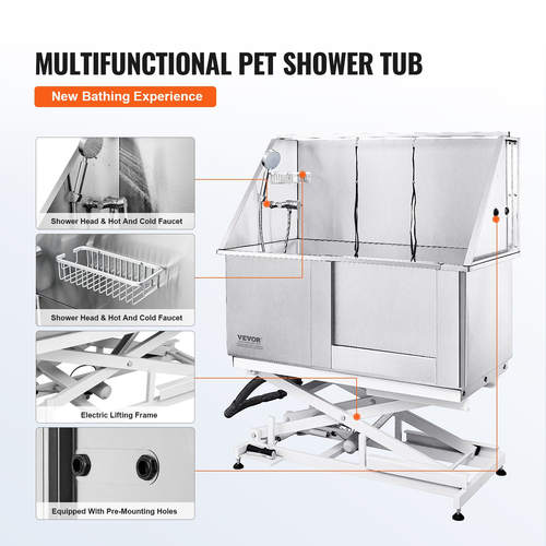 VEVOR 1.27M Dog Cat Grooming Μπανιέρα Μπανιέρα Πλυντήριο Ηλεκτρική Ρύθμιση ύψους