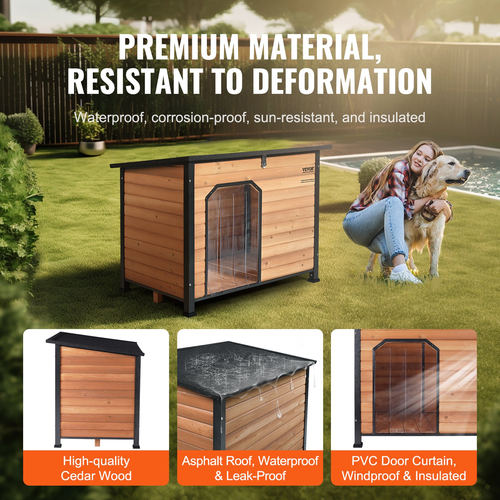 VEVOR Outdoor Dog House, Αδιάβροχο Μονωμένο Σπίτι σκύλων με Υπερυψωμένο Δάπεδο, Anti-Bite Wood Dog House Εξωτερικός σιδερένιος σκελετός, Ανοιχτή οροφή, για μεσαίους έως μεγάλους σκύλους