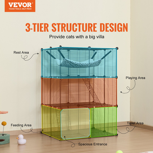 VEVOR Μεγάλο κλουβί για γάτες 3 επιπέδων 28 x 28 x 41&quot; Μεταλλικό συρμάτινο παρκοκρέβατο με αιώρα