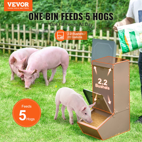 VEVOR Hog Feeder 2.2 Bushel Metal Double Door Pig Feeder που ταΐζει έως και 5 γουρούνια