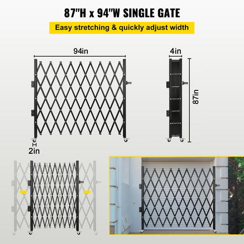 VEVOR Μονή Πτυσσόμενη Πύλη Ασφαλείας, 6-1/2&#039; Υ x 7-1/2&#039; Πτυσσόμενη Πύλη Πόρτας, Πύλη Ασφαλείας από χάλυβα ακορντεόν, Ευέλικτη Πύλη Ασφαλείας Επέκτασης, Κυλιόμενη Πύλη Barricade 360°, Πύλη/Πόρτα ψαλιδιού με Padloc