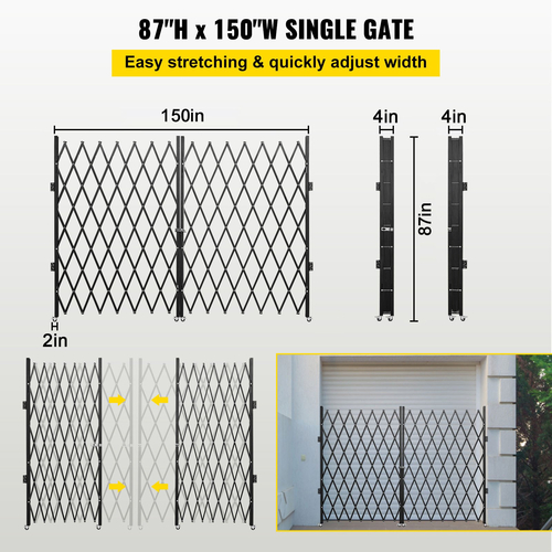 VEVOR Διπλή Πτυσσόμενη Πύλη Ασφαλείας, 6-1/2&#039; Υ x 12&#039; W Πτυσσόμενη Πύλη Πόρτας, Πύλη Ασφαλείας από χάλυβα ακορντεόν, Εύκαμπτη Διευρυόμενη Πύλη Ασφαλείας, Κυλιόμενη Πύλη Barricade 360°, Πύλη ψαλιδιού ή πόρτα με κλειδιά