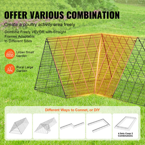 VEVOR Chicken Tunnels, 157,5 x 39,4 x 24,2 ίντσες (ΜxΠxΥ) Σήραγγες κοτόπουλου για αυλή, φορητές σήραγγες κοτόπουλου για εξωτερικό με γωνιακό πλαίσιο, κοτέτσι, κατάλληλο για κοτόπουλα, πάπιες, κουνέλια