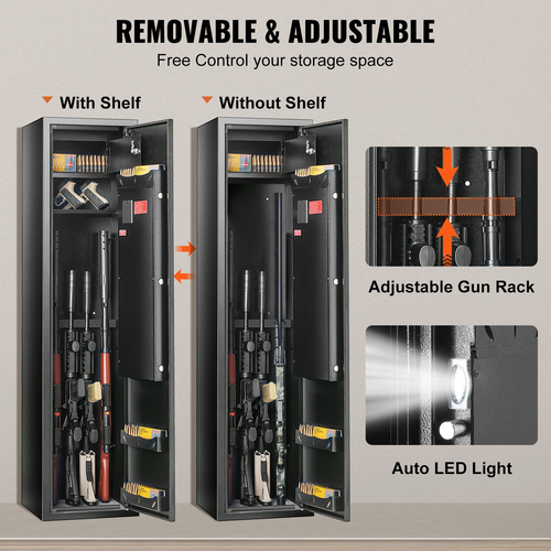 VEVOR 6 Rifles Gun Safe, Rifle Safe με δακτυλικό αποτύπωμα &amp; κλειδαριά ψηφιακού πληκτρολογίου, ντουλάπι αποθήκευσης όπλων με ενσωματωμένο ντουλάπι αποθήκευσης και αφαιρούμενο ράφι αποθήκευσης για πιστόλια &amp; Home Long Gun