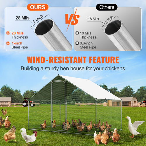 VEVOR Large Metal Chicken Coop, 9,8x6,5x6,5ft Walk-in Chicken Run με αδιάβροχο κάλυμμα, Spire Roof Kot House με κλειδαριά ασφαλείας για εξωτερικούς χώρους και πίσω αυλή, φάρμα, Duck Rabbit Cage Στυλό πουλερικών