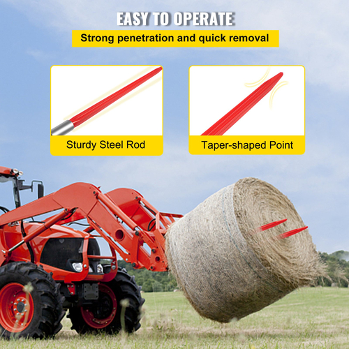 VEVOR Hay Spear 32&quot; Bale Spear 1350 lbs, Bale Spike Γρήγορη προσάρτηση Τετράγωνες λόγχες Hay Bale 1,4&quot; πλάτος, με κόκκινη επίστρωση Πιρούνια δέματος, Bale Hay Spike με εξάγωνο παξιμάδι &amp; μανίκι για κουβάδες Τρακτέρ Φορτωτές