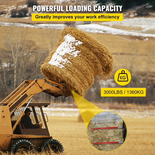 VEVOR Pair Hay Spear 39&quot; Bale Spear 3000 lbs, Bale Spike Quick Attach Square Hay Bale Spears 1 3/4&quot;, Red Coated Bale Forks, Bale Hay Spike with Hex Nut &amp; Sleeve for Buckets Tractors Loaders