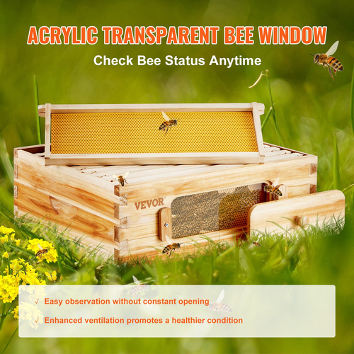 VEVOR Bee Hive Langstroth Kit Medium Beehive 10 Frames Acrylic Bee Windows