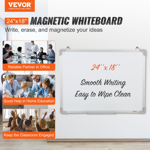 Μαγνητικός πίνακας VEVOR, 24 x 18 ίντσες, Πίνακας Dry Erase για τοίχο με πλαίσιο αλουμινίου, White Board περιλαμβάνει 1 Magnetic Erase &amp; 2 Dry Erase Marker &amp; Mobile Tray for Office Home Restaurant and School