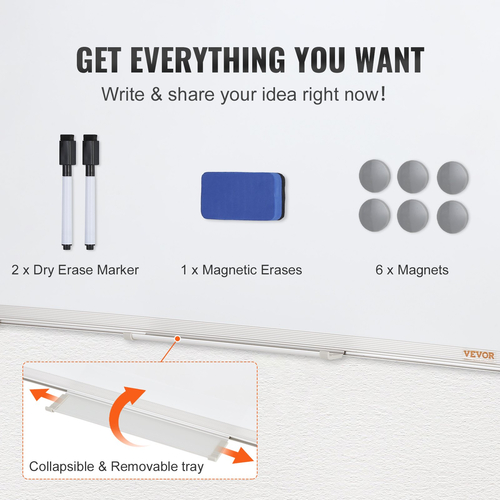 Μαγνητικός πίνακας VEVOR, 24 x 18 ίντσες, Πίνακας Dry Erase για τοίχο με πλαίσιο αλουμινίου, White Board περιλαμβάνει 1 Magnetic Erase &amp; 2 Dry Erase Marker &amp; Mobile Tray for Office Home Restaurant and School
