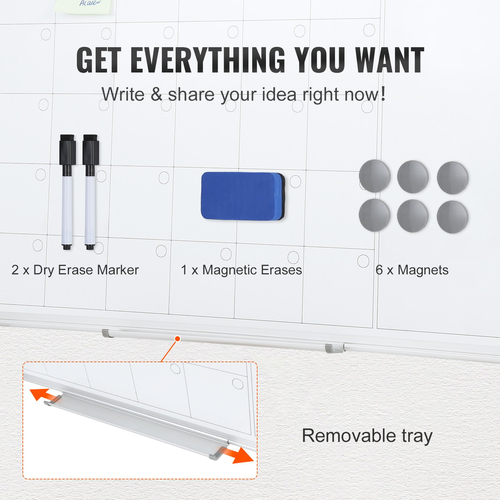 Λευκός πίνακας VEVOR Calendar, 36 x 24 ίντσες Magnetic Dry Erase Calendar Board, Monthly Planner Whiteboard για τοίχο, 1 Magnetic Erase &amp; 2 Dry Erase Marker &amp; Mobile Tray for Restaurant Office Home School