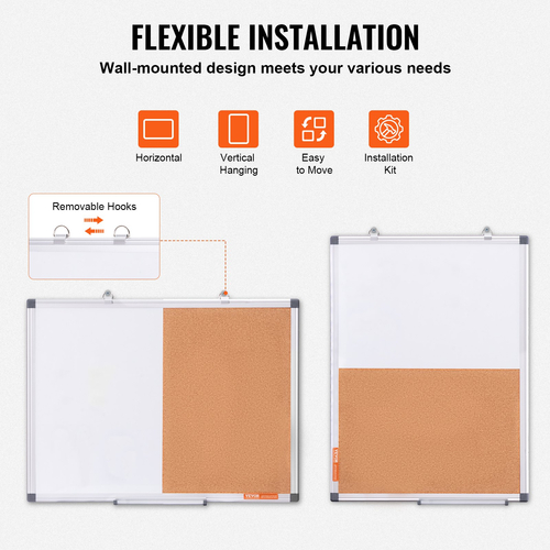 VEVOR 24&quot;x 18&quot; Whiteboard &amp; Cork Combo με πλαίσιο αλουμινίου για σχολικό σπίτι