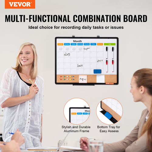 VEVOR 24&quot;x18&quot; Μηνιαίο ημερολόγιο Whiteboard &amp; Cork Board με πλαίσιο αλουμινίου