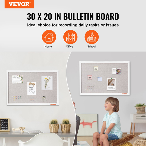 VEVOR 30&quot;x20&quot; Λευκός Πίνακας Φελλού με Επιτοίχια Πίνακας Ανακοινώσεων σε Επιφάνεια Λινού