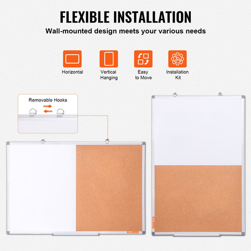 VEVOR 36&quot;x 24&quot; Λευκός Πίνακας &amp; Πίνακας Φελλού Συνδυασμός με Πλαίσιο Αλουμινίου για Σχολικό Σπίτι