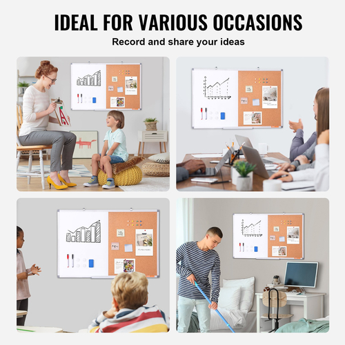 VEVOR 36&quot;x 24&quot; Λευκός Πίνακας &amp; Πίνακας Φελλού Συνδυασμός με Πλαίσιο Αλουμινίου για Σχολικό Σπίτι
