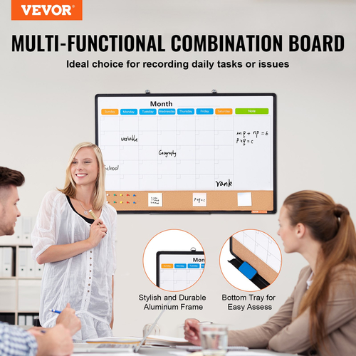 VEVOR 36&quot;x24&quot; Μηνιαίο ημερολόγιο Whiteboard &amp; Cork Board με πλαίσιο αλουμινίου