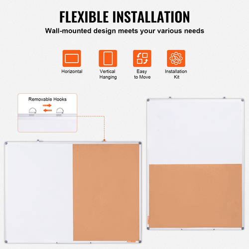 VEVOR 48&quot;x 36&quot; Λευκός Πίνακας &amp; Πίνακας Φελλού Συνδυασμός με Πλαίσιο Αλουμινίου για Σχολικό Σπίτι