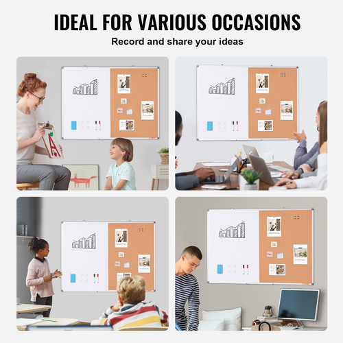 VEVOR 48&quot;x 36&quot; Λευκός Πίνακας &amp; Πίνακας Φελλού Συνδυασμός με Πλαίσιο Αλουμινίου για Σχολικό Σπίτι