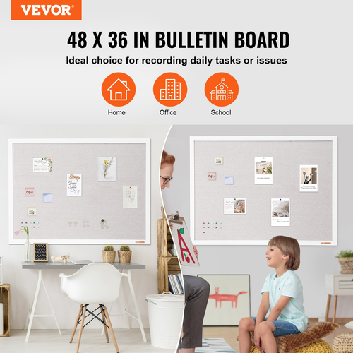 VEVOR 48&quot;x36&quot; Λευκός Πίνακας Φελλού με Επιτοίχια Πίνακας Ανακοινώσεων σε Επιφάνεια Λινού