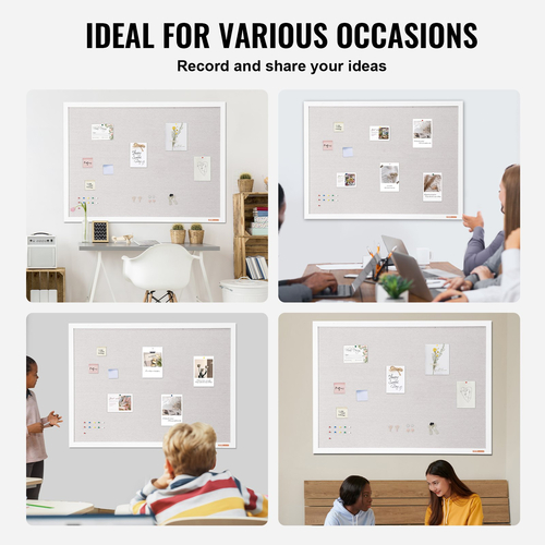 VEVOR 48&quot;x36&quot; Λευκός Πίνακας Φελλού με Επιτοίχια Πίνακας Ανακοινώσεων σε Επιφάνεια Λινού