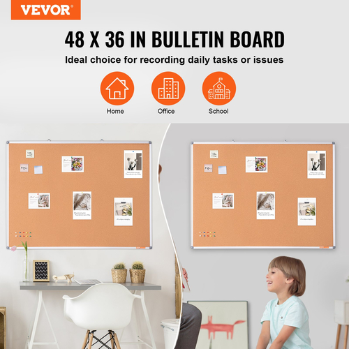 VEVOR 48&quot;x36&quot; μεγάλη σανίδα από φελλό – Επιτοίχιος πίνακας ανακοινώσεων με πίνακα καρφίτσας