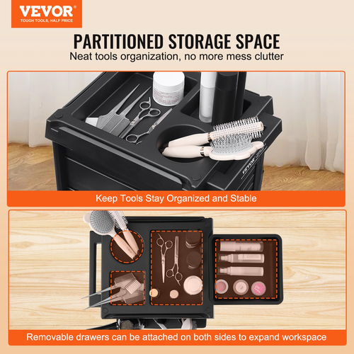 VEVOR Ultimate Salon Cartrolley Cart, Lockable Beauty Salon Cart for Stylist με 6 αφαιρούμενα συρτάρια &amp; θήκη εργαλείων, Πλαστικό καρότσι κομμωτηρίου με ρόδες που κλειδώνουν για Beauty SPA Barber