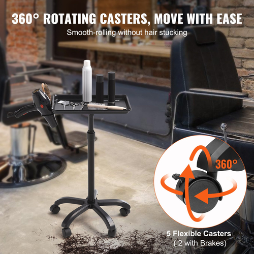 VEVOR Cart Tray Salon, 30&quot;-43&quot; Ρυθμιζόμενος σε ύψος Δίσκος Rolling Salon, Πιάτο τατουάζ ψυχρής έλασης με 5 ρόδες (2 που κλειδώνουν) για SPA Barbershop Clinic, μαύρο