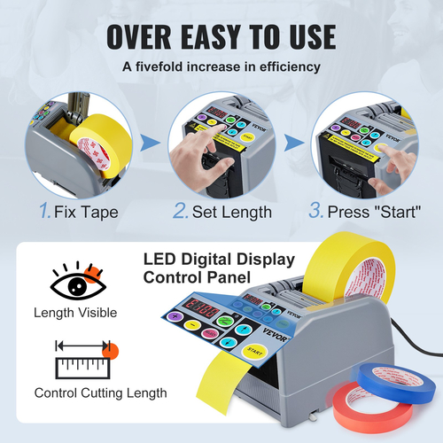 VEVOR Zcut-9 Automatic Tape Dispenser Adhesive Electric Tape Cutter Machine Packaging Tape Machine 6-60mm Tape Width