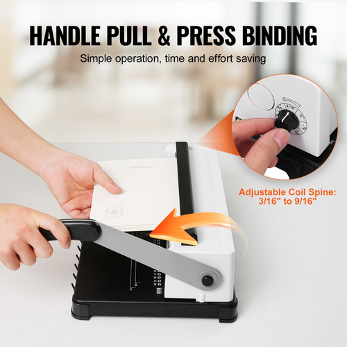VEVOR Coil Spiral Binding Machine, Manual Book Maker 34-Holes Binding 120 Sheets, Punch Binder Adjustable 3/16&quot; - 9/16&quot; Coil Binding Spines, for Letter Size, A4, A5