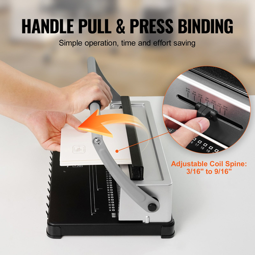 VEVOR Coil Spiral Binding Machine, Manual Book Maker 34-Holes Binding 120 Sheets, Punch Binder with Adjustable 3/16&quot; - 9/16&quot; Coil Binding Spines and Side Margin, for Letter Size, A4, A5
