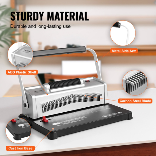 VEVOR Coil Spiral Binding Machine, Manual Book Maker with Electric Binding, 46-holes Binding 500 Sheets Punch Binder, with 100pcs 5/16&#039;&#039; Coil Binding Spines, for Letter Size, A4, A5
