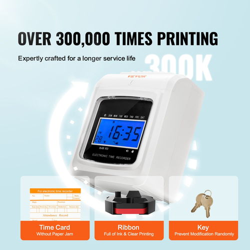 VEVOR Time Card Attendance Recorder 102 Time Cards Badge Machine