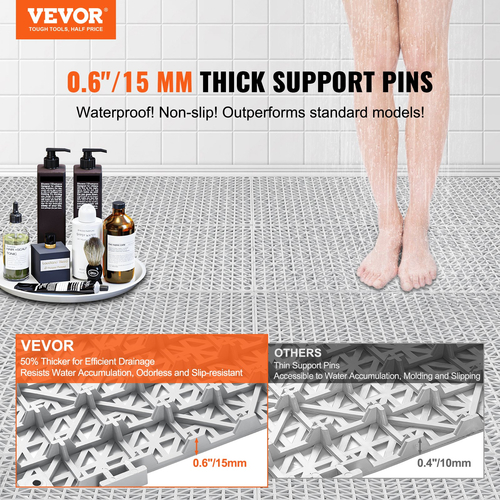 VEVOR Modular Interlocking Cushion, 55 Pack 30 x 30 cm Splicing Drinage Mats, Soft PVC Interlocking Drainage Poils δάπεδο, Αντιολισθητικές οπές αποστράγγισης για τουαλέτα, μπάνιο, κουζίνα, πισίνα, υγρό χώρο, γκρι