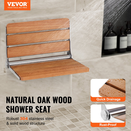 VEVOR Πτυσσόμενο δρύινο κάθισμα ντους 16,1&quot; x 13,4&quot; Πάγκος ντους στον τοίχο 440 λίβρες